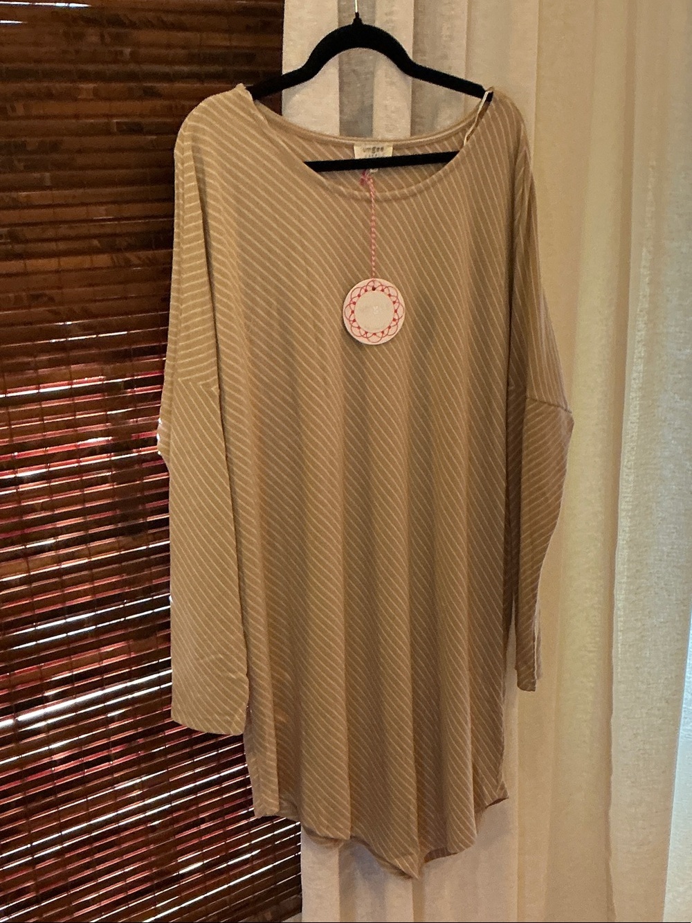Umgee Taupe Striped Long Sleeve Tunic